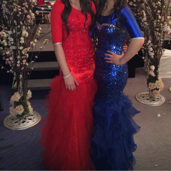 Jasz Couture 4920 Red Mermaid Dress with Custom Sleeves - Picture 5 of 6